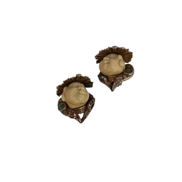 Vintage Signed HAR Rare Buddha Clip Earrings (A8503) - Picture 2 of 5